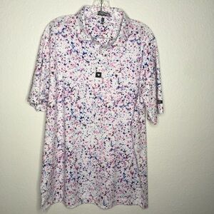 Bad Birdie Polo Mens XLarge White Paint Splatter 3 Performance Stretch Golf